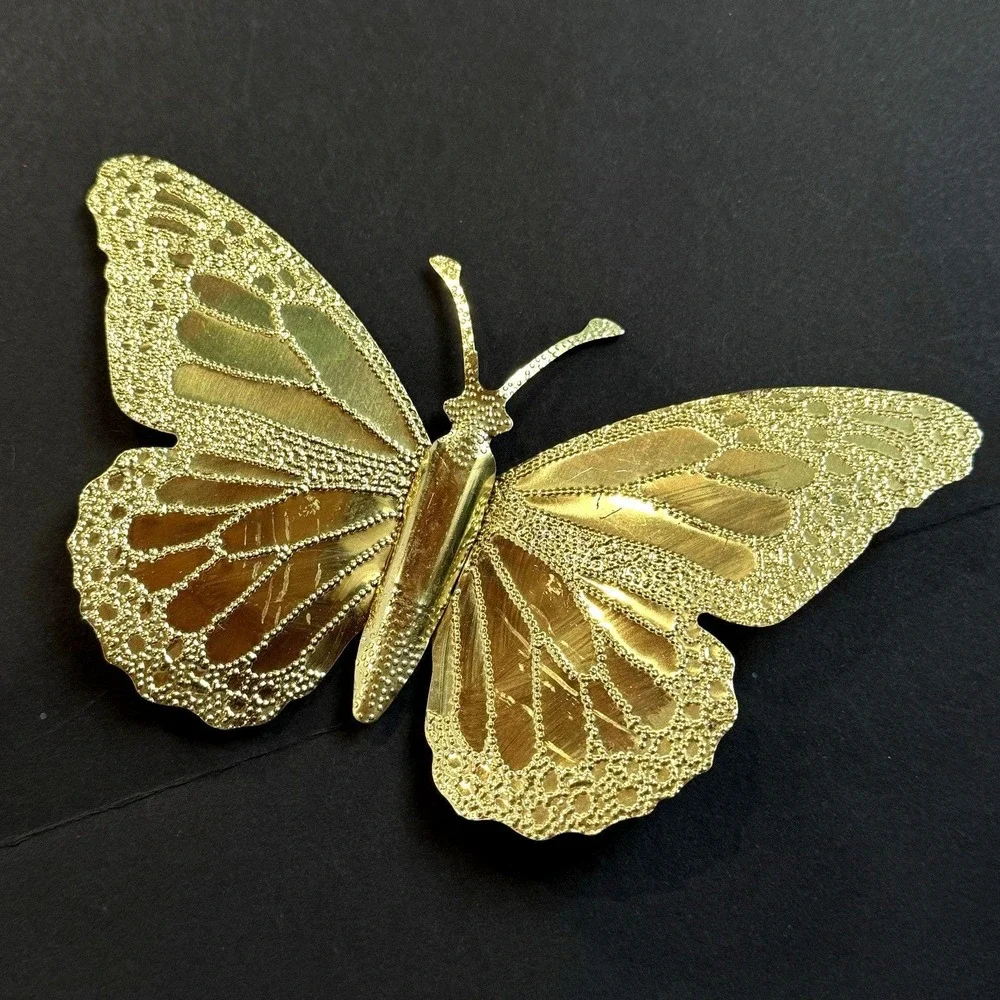Vintage Mid Century Modern Butterfly Home Interior Metal Wall Decor Art Gold MCM